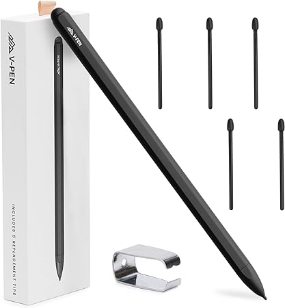 V-Pen EMR Stylus with Soft Digital Eraser   5 Extra Tips | 4096 Pressure Sensitivity | Palm Rejection Compatible with Remarkable 2 Pen Tips & More | No Charging Required for Kindle Scribe Pen