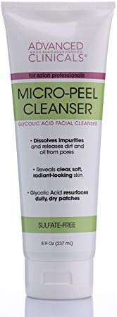 Advanced Clinicals Micro-Peel Glycolic Acid Cleanser Face Wash Dissolves Impurities, Releases Dirt and Oil, Reveals Radiance Acne Facial Cleanser with Green Tea, Lavender, Apple Extracts, 8 oz.