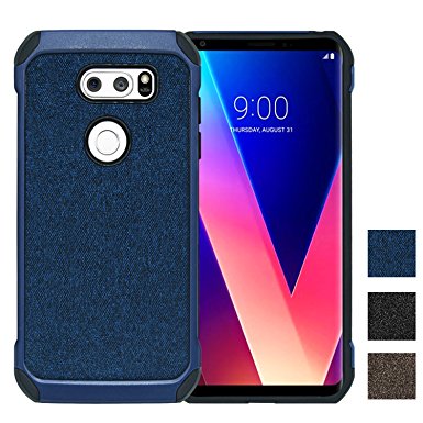 LG V30 Case, YSAGi Ultra Slim Thin Dual Layer with Soft Cloth Pattern, Heavy Duty Protection Shock-Absorption and Anti-Scratch Four-Corner Airbag Protection Back Cover for LG V30 Smartphone (Blue)