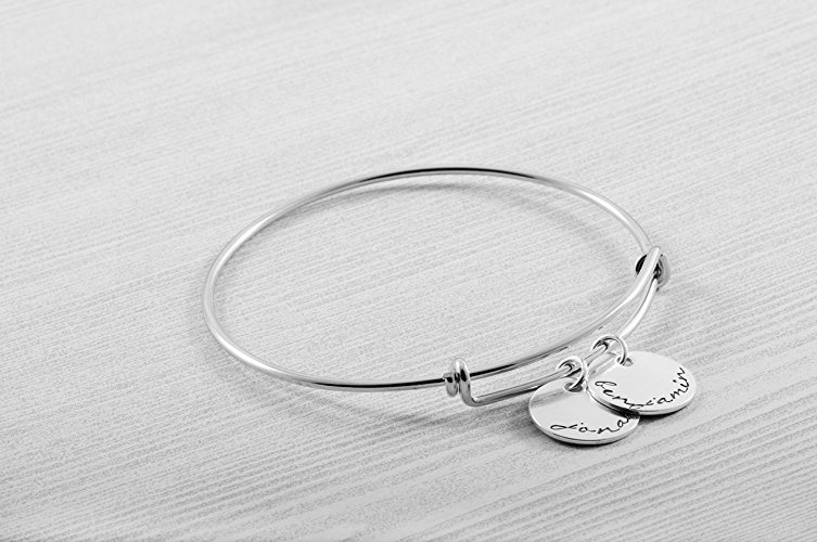 Personalized Name Bangle - An expandable Wire Bangle With Your Name Or Dates - One Silver Bracelet