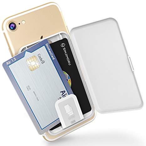 Sinjimoru Phone Card Holder, Stick-on Phone Card Case/Phone Wallet/Credit Card Holder on Back of Phone for up to 3 Cards and Cash Card Zip, White.