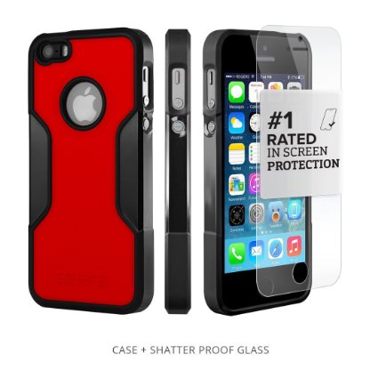 iPhone SE Case for iPhone 5s 5 SE Black Red SaharaCasereg Protective Kit Bundled with ZeroDamage Tempered Glass Screen Protector Slim Fit Rugged Protection Case Shockproof Bumper Hard Back