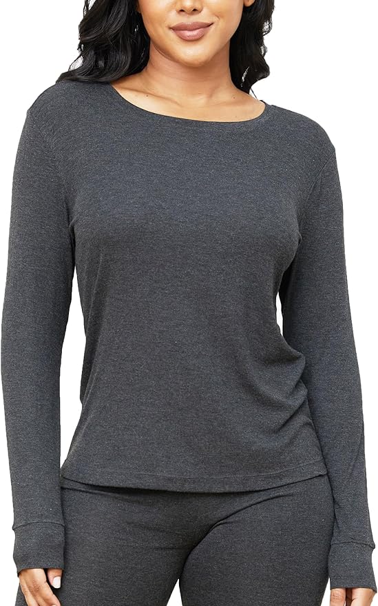 Women's Ultra Thin Scoop&Crew Neck Undershirt Long-Sleeve Thermal Underwear Shirt Top