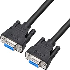 DTech DB9 RS232 Serial Cable Female to Female Null Modem Cord Full Handshaking 7 Wire Crossover for Data Communication (10 Feet, Black)