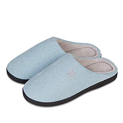 Ladies Mens Comfort Memory Foam Slippers Womens Plush Fleece Lining House Shoes Indoor Outdoor Anti Slip Sole