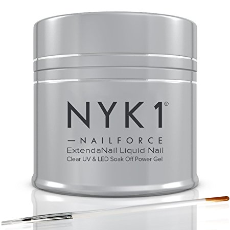 NYK1 NAIL FORCE UV and LED Power Gel Builder Glue Repair, Fix Split and Broken Nails and Extend. Amazing Nail Gel Polish Strengthener and Hardener. Nail Extensions, Tips, Sculpture Gel, Overlays and Natural with FREE Application Brush Soak Off Formula for Regular or Gel Nail Polish. Prevent Damaged Nails