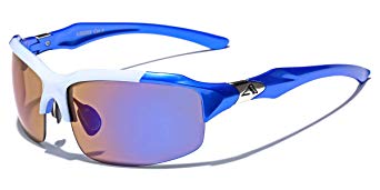 Arctic Blue Half Frame Men's Sport Sunglasses Blue Color Mirror Lens
