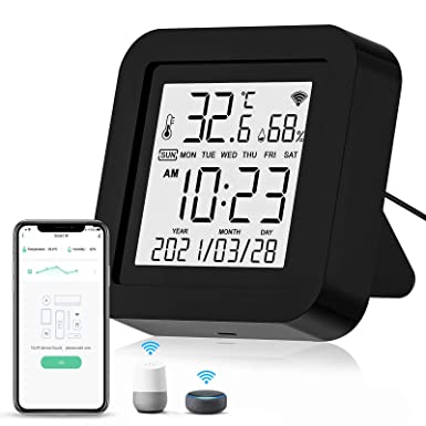 WiFi IR Smart Infrared Universal Remote Control for Home Smart Indoor Temperature Humidity Sensor Temperature Humidity Monitor with LCD Display for Air-Conditioned TV Etc with Alexa Google Assistant