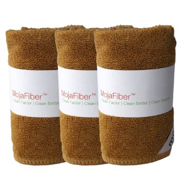 Plush MojaFiber Microfiber Face Cloth Ultra Dense 3 Pk - 12x12 Exfoliate and Cleanse Pores  Easily Remove Makeup and Dead Skin Cells  Water Only or Light Soap  Tighten Skin and New Skin Growth