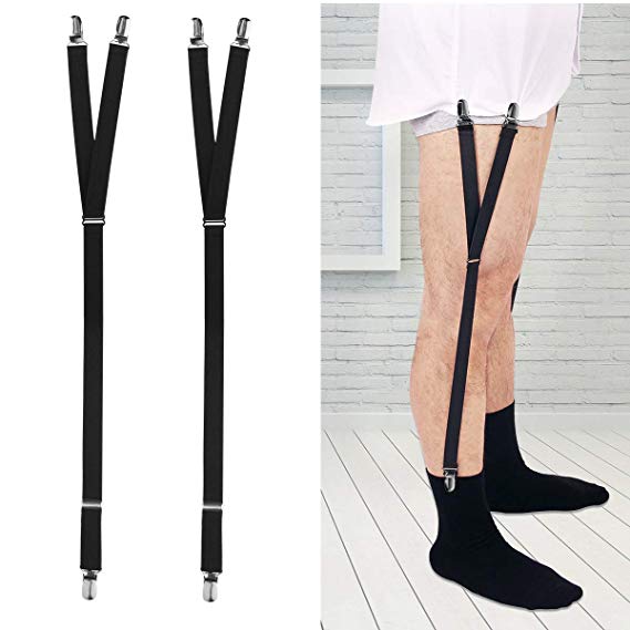 Adjustable Shirt Stays for Men-Elastic Shirt Garter Holders Suspenders Belts with Non-slip Clamps by Aurya