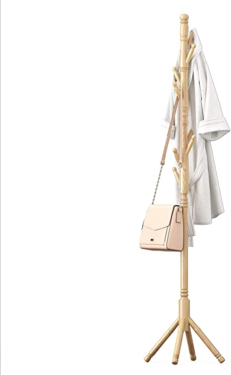 ZHU CHUANG Bamboo Coat Rack Stand 8 Hooks Display Hall Tree for Clothes, Hats, Handbags and Umbrella (Natural 3)