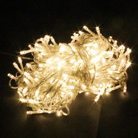 PMS 100/200/300/400/500 LED String Fairy Lights on Clear Cable with 8 Light Effects, Ideal for Christmas, Xmas, Party,Wedding,etc (100 LEDs, Warm White)