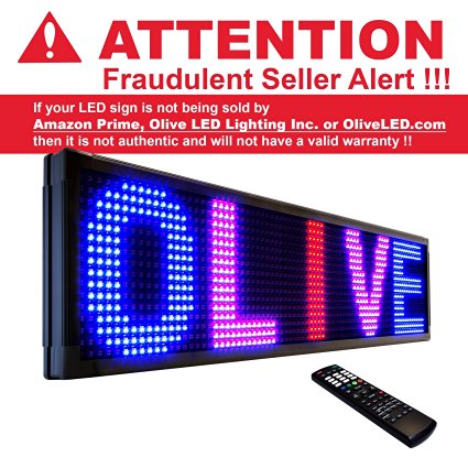 Olive LED Signs 3 Color (RBP) 12" x 50" - Storefront Message Board, Programmable Scrolling Display - Industrial Grade Business Tools