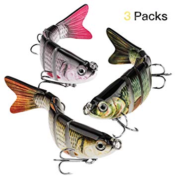 Fishing Lures Lifelike Topwater Bass Lures Artificial Multi Jointed Swimbaits Carbon Steel Hard Bait，Pack of 3