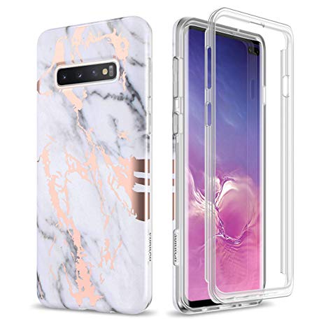 SURITCH Case for Galaxy S10 Plus,[Built-in Bumper Protective Frame] Rose Gold Marble Shockproof Rugged Cover for Samsung Galaxy S10 Plus 6.4 Inch (Gold Marble)