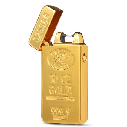 USB Rechargeable Windproof Arc Lighter USB Rechargeable Pulse Arc Gold Bric Shape Electronic Flameless Cigarette Lighter