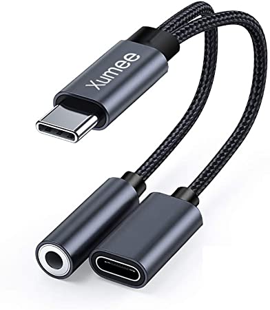 USB Type C to 3.5mm Headphone and Charger Adapter,2-in-1 USB C to Aux Audio Jack Hi-Res DAC and Fast Charging Dongle Cable Cord Compatible with Pixel 4 3 XL, Galaxy S20 S20  S10 Plus Note 20 (Grey)