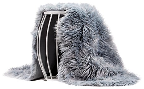 Chanasya Super Soft Faux Fur Fake Sheepskin Gray Sofa Couch Stool Casper Vanity Chair Cover Rug/Solid Shaggy Area Rugs For Living Bedroom Floor -Slate Blue Gray 2ft x 6ft