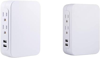 GE Pro 5-Outlet Extender with 2 USB Ports, White, 39670 & Pro 5-Outlet Extender with 2 USB Ports, Surge Protector, Side Access, Wall Tap Adapter, 3-Prong, 560 Joules, White, 38314