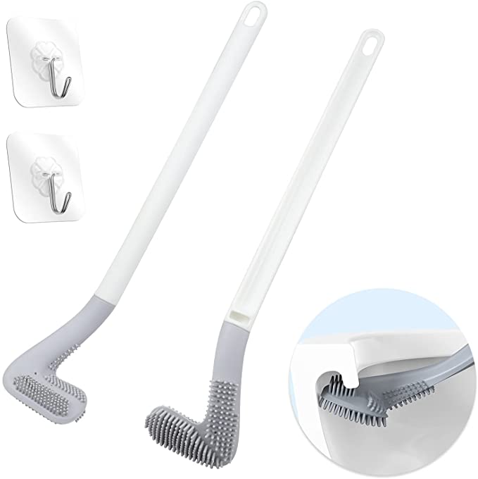 Homgaty 2 Pack Golf Toilet Brush, Golf Brush Head Toilet Brush, Toilet Brushes for Bathroom, Golf Club Shaped Long-Handled Silicone Toilet Cleaning Brush No Dead Corners Wall Mounted