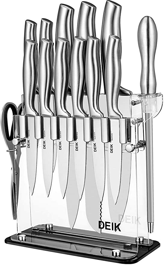 Deik Knife Set, 14 PCS High Carbon Stainless Steel Kitchen Knife Set with Acrylic Stand