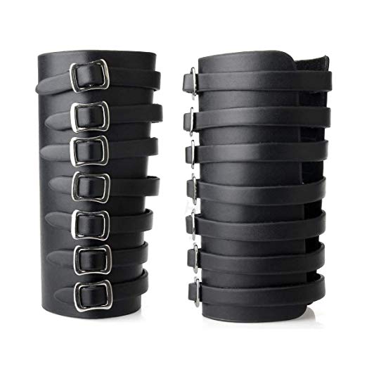 GelConnie Punk Leather Gauntlet Wristband Medieval Bracers Wide Arm Armor Cuff 2Pcs