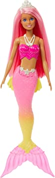 Barbie Dreamtopia Mermaid Doll (Pink Hair) with Pink & Yellow Ombre Mermaid Tail and Tiara, Toy for Kids Ages 3 Years Old and Up