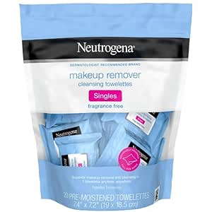 Nᴇᴜᴛʀᴏɢᴇɴᴀ Fragrance-Free Makeup Remover Cleansing Towelette Singles, Individually-Wrapped Daily Face Wipes 20 Count