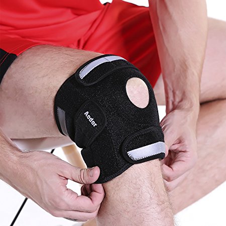 Aodor Black Breathable Knee Brace Support for Sports&Outdoor Activities-With Reflective Strips-New designed Knee Protector for Motorcycle,Ideal Kneepad for Running,Hiking,Riding,Football for safety