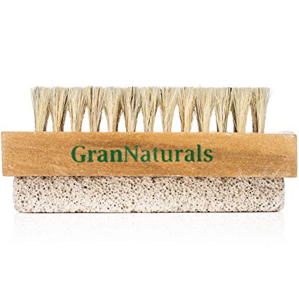 Hand & Foot Brush with Pumice Stone - Natural Bristle Dry Body Exfoliator & Scrubber For Calluses and Dead Skin on Feet, Heels, and Hands - Wooden Handle - Men & Women