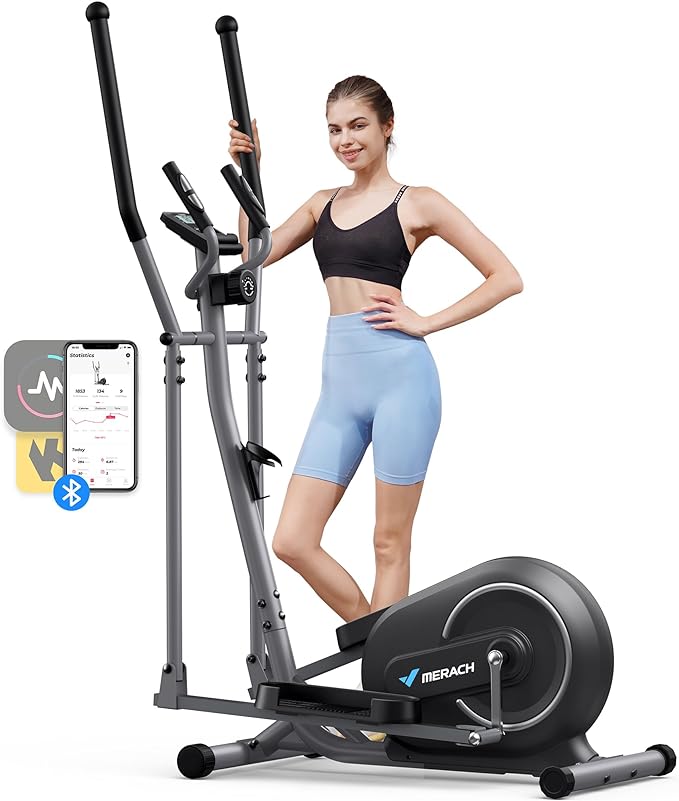 MERACH Elliptical Exercise Machine with Exclusive MERACH App, Compact Elliptical Training Machines for Home Use, Ultra-Quiet Elliptical Trainers with 16-Level Magnetic Resistance