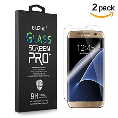 [2 Pack] Sumsung Galaxy S7 Edge Screen Protector, BIUZKO 9H Hardness Ultra HD Clear Anti-Bubble Scratchproof Tempered Glass Screen Cover Film Easy Install with Lifetime Replacement Warranty