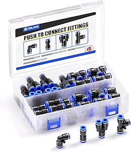 TAILONZ PNEUMATIC 5/16 inch or 8mm od Push to Connect Fittings Pneumatic Fittings Kit 10 Spliters 10 Elbows 10 tee 10 Straight (40 pcs)