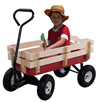 Giantex All Terrain Cargo Wagon Wood Railing Kids Children Garden Air Tires Outdoor Red