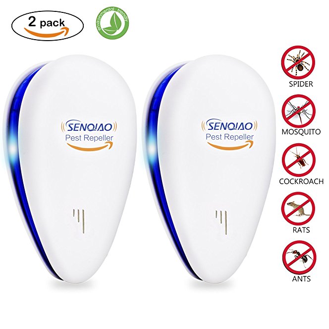 Ultrasonic Pest Repeller,SENQIAO Electronic Insect Repellent Plug In ,Indoor Pest Control for Cockroach, Rodents, Flies, Moquitos, Ants, Spiders, Fleas, Mice (2 Pack) (2)