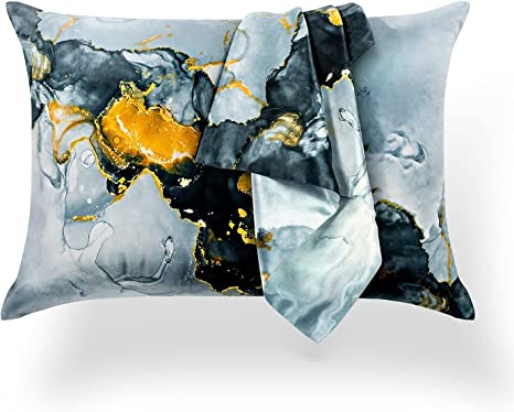TAFTS Silk Pillowcase 22 Momme 100% Pure Mulberry Silk Pillowcase for Hair and Skin, Grade 6A Long Fiber Natural Silk Pillow Case, Concealed Zipper, Standard, White Gold Abstract