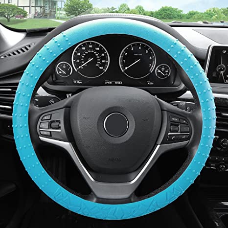 FH Group FH3002LIGHTBLUE Light Blue Steering Wheel Cover (Silicone W. Nibs & Pattern Massaging grip Wheel Cover Color -Fit Most Car Truck Suv or Van)