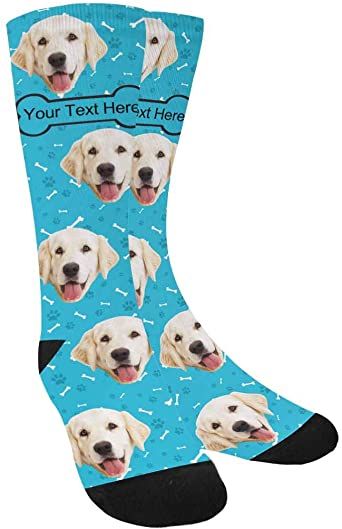 Custom Personalized Photo Pet Face Socks, Cat and Dog Tracks Paws Bones Crew Socks with Picture for Men Women