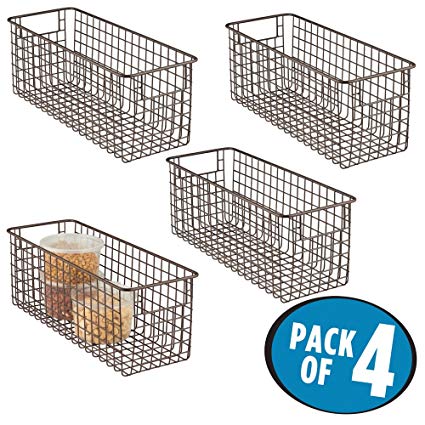 mDesign Wire Basket - Flexible Wire Storage Baskets - Compact Wire Bin with Handles - Pack of 4 - Multi-Purpose Metal Basket - Bronze