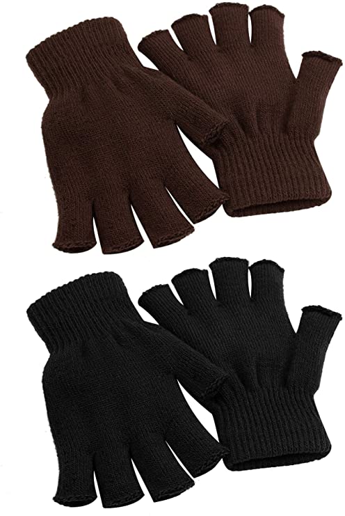 Cooraby 2 Pairs Unisex Warm Half Finger Gloves Winter Fingerless Gloves (L for Adults, M for Teens, S for Kids)