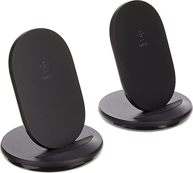 Belkin Wireless Charger (2-Pack) - Qi-Certified 15W Max Fast Charging Stand - Quick Turbo Cordless Upright Charger - Universal Qi Compatibility for iPhone, Samsung Galaxy, Google Pixel, and more