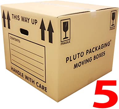 5 Strong Extra Large Cardboard Storage Packing Moving House Boxes Double Walled with Carry Handles and Room List 53cm x 53cm x 41cm 115 litres