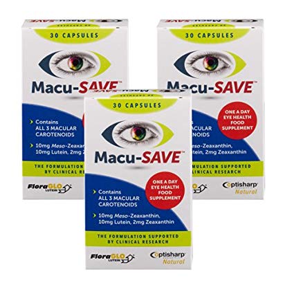 Macu-Save Eye Supplement for Macular Health with Meso-Zeaxanthin/Lutein and Zeaxanthin - 90 Capsules (3 x Pack of 30 Capsules)