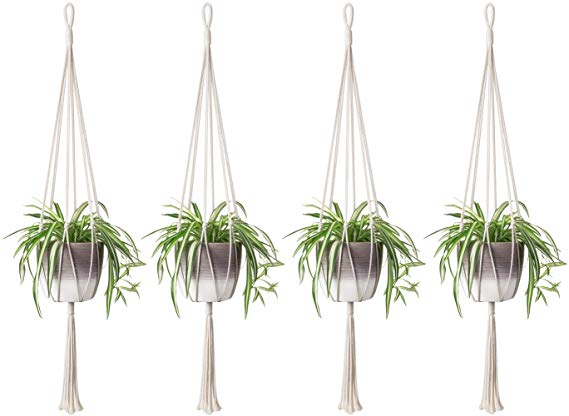 Mkono 4PCS Macrame Plant Hanger Indoor Outdoor Hanging Planter Basket Cotton Rope Home Decor 40 Inch