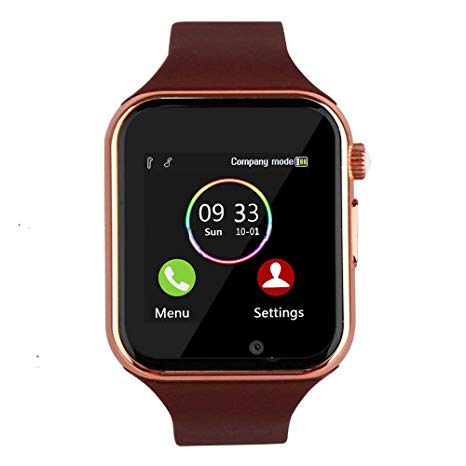 WJPILIS Smart Watch Touchscreen Bluetooth Smartwatch Wrist Watch Sports Fitness Tracker with SIM SD Card Slot Camera Pedometer Compatible iPhone iOS Samsung Android for Men Women Kids (Brown)