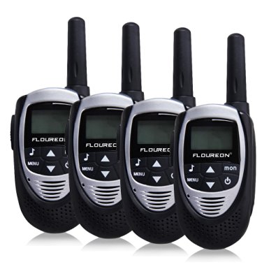 Floureon 22 Channel FRS/GMRS 2 Way Radio 2 Miles (Up to 3 Miles) UHF Handheld Walkie Talkie (Pack of 4, Mini Silver Black)