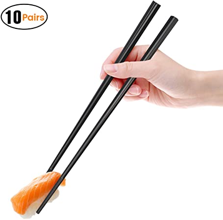 10 Pairs Fiberglass Alloy Chopsticks, GLAMFIELDS Reusable Japanese Chinese Korean Chop sticks Dishwasher Safe, Non-slip, 9 1/2 inches (Black)