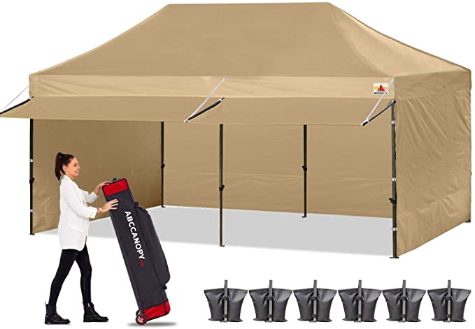 ABCCANOPY Canopy Tent 10 x 20 Pop-up Instant Shelters Commercial Portable Market Canopies with Matching Sidewalls, Weight Bags, Roller Bag,Bonus Canopy Awning