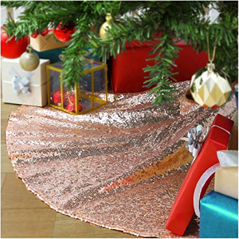 QueenDream Christmas Tree Skirt 24 inches Rose Gold Christmas Tree Skirt Sequin Tree Skirt for Xmas Tree Decorations and Ornaments