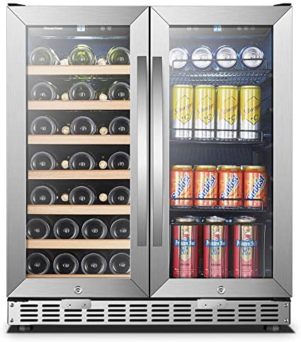 30 Inch Wide Sinoartizan Wine and Drink Fridge Cooler, 33 Bottles and 70 Cans